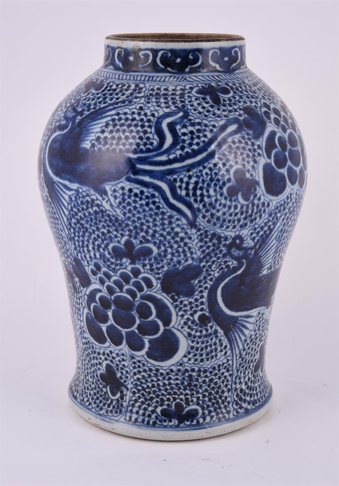 A Chinese blue and white 'Phoenix' jar - Image 2 of 3