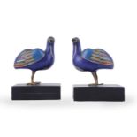 A pair of Chinese Cloisonné enamel 'Quail' censers and covers