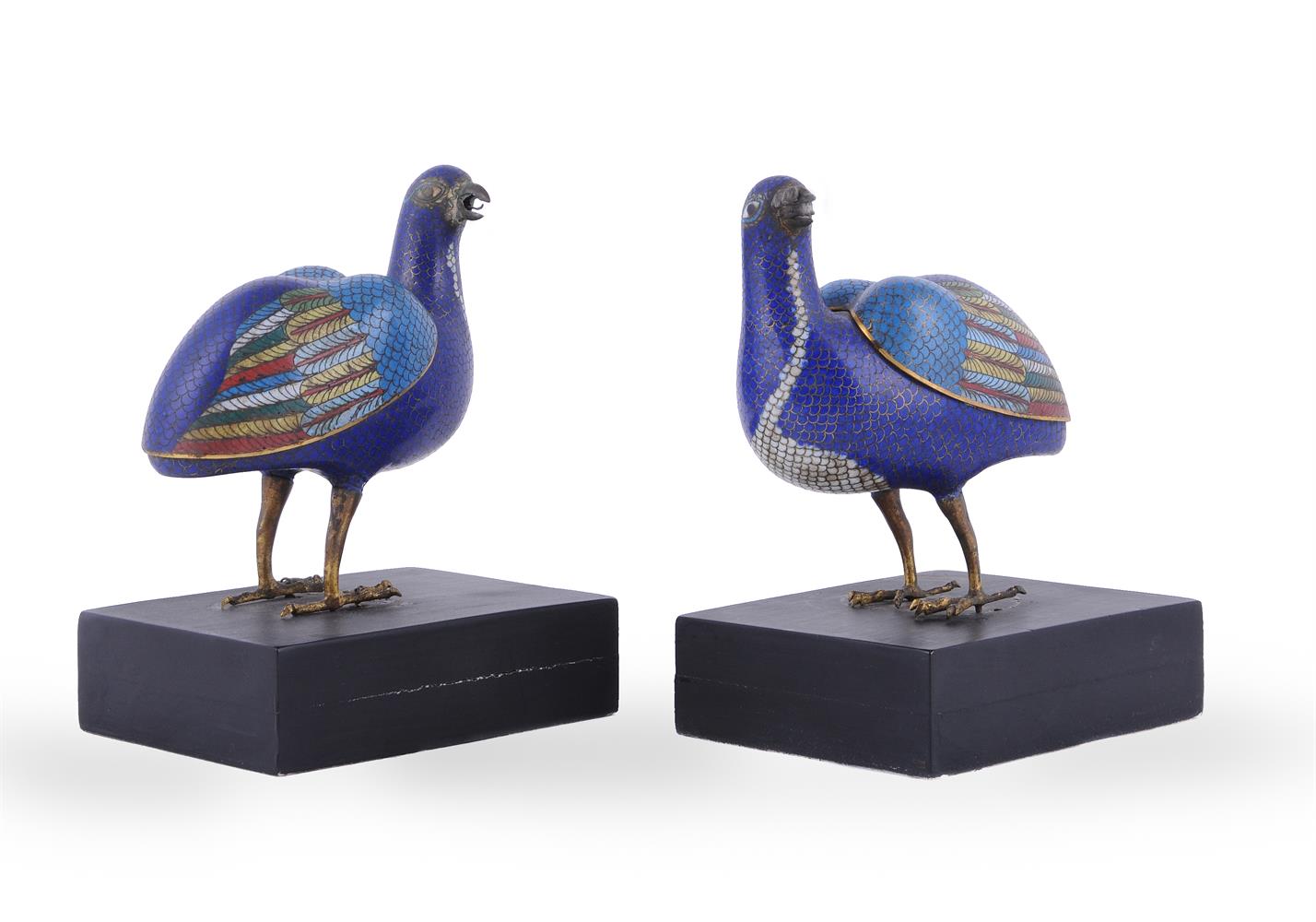 A pair of Chinese Cloisonné enamel 'Quail' censers and covers - Image 2 of 4