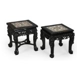 Two good Chinese porcelain-mounted hardwood stands