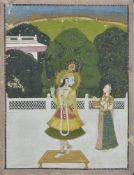 Krishna playing his flute on a terrace