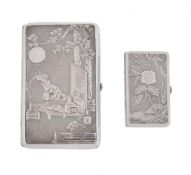 Two Chinese export silver card cases
