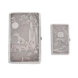 Two Chinese export silver card cases