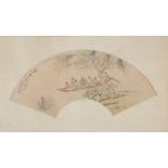 A Chinese fan painting by Xu Ju'an (1890-1964), Riverscape