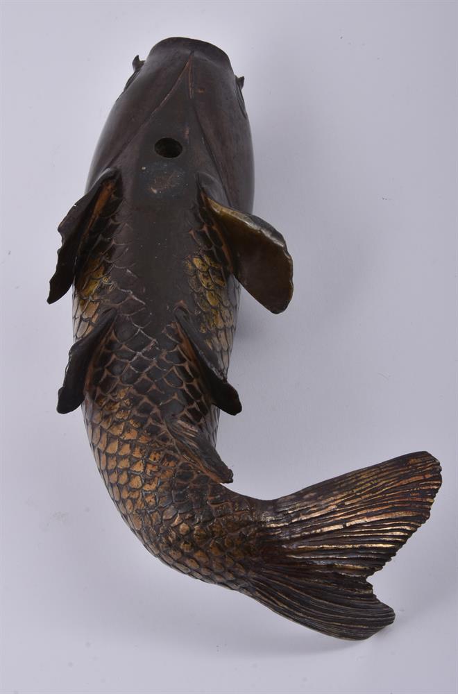 Y A Japanese Cast Bronze Hanaike (or wall vase) in the form of a leaping carp - Image 2 of 11