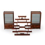 A pair of Chinese hardwood and burr wood table top display cabinets
