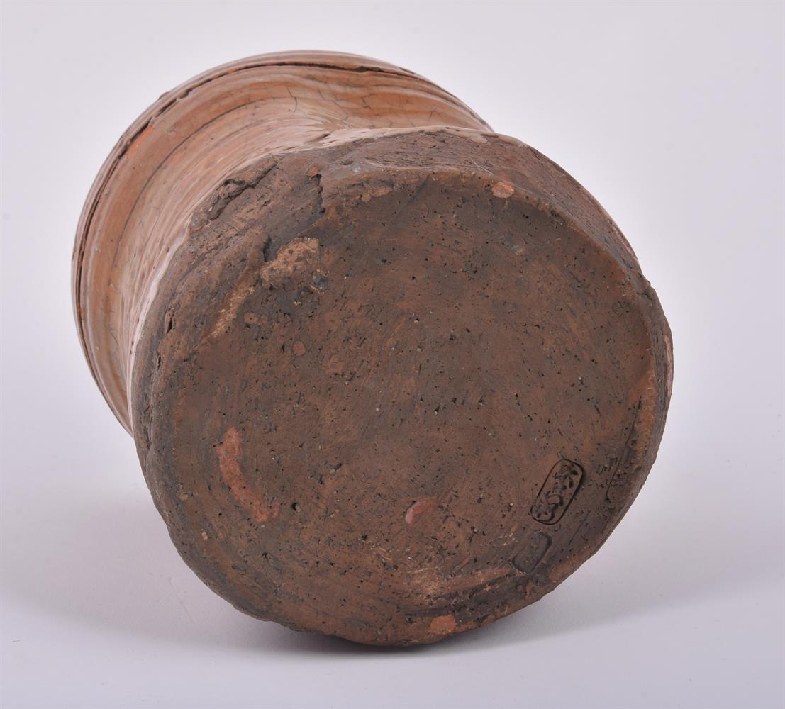 A Red Raku Pottery Mizusashi of irregular cylindrical form - Image 4 of 5