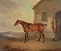 Attributed to Thomas Mogford (British 1809-1868), A chestnut hunter before a stable