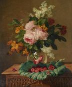 Thomas Ellis (British exh.1842-1856), Still life with roses and raspberries
