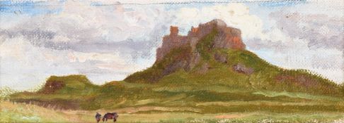 Frederic, Lord Leighton (British 1830-1896), Lindisfarne Castle with Horse and Rider