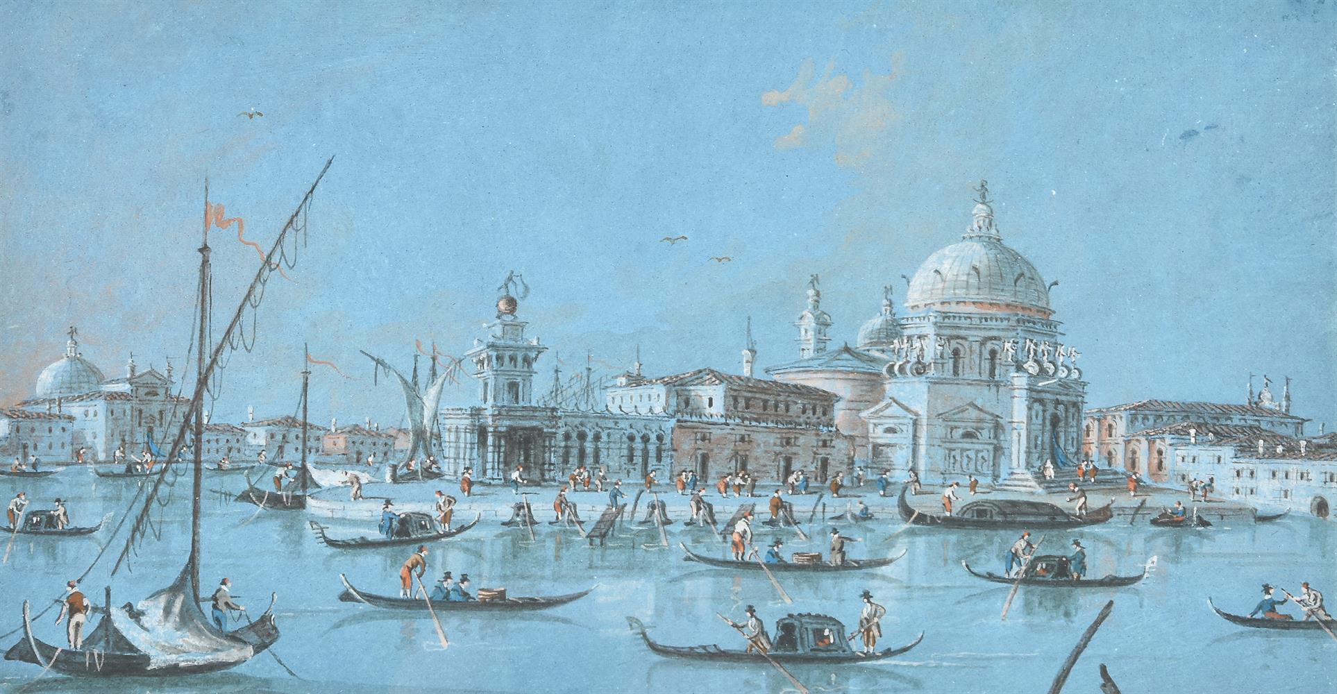 Giacomo Guardi (Italian 1764-1835), The Entrance to the Grand Canal with the Customs House and Santa