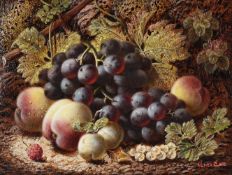 Oliver Clare (British 1853-1927), Still life with grapes and fruit on a bank