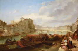 Hopkins Hobday Horsley (British 1807-1890), A continental town, possibly Lucerne, beside a river