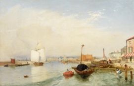 James Baker Pyne (British 1800-1870), A view of Shoreham town's wharfs, Sussex