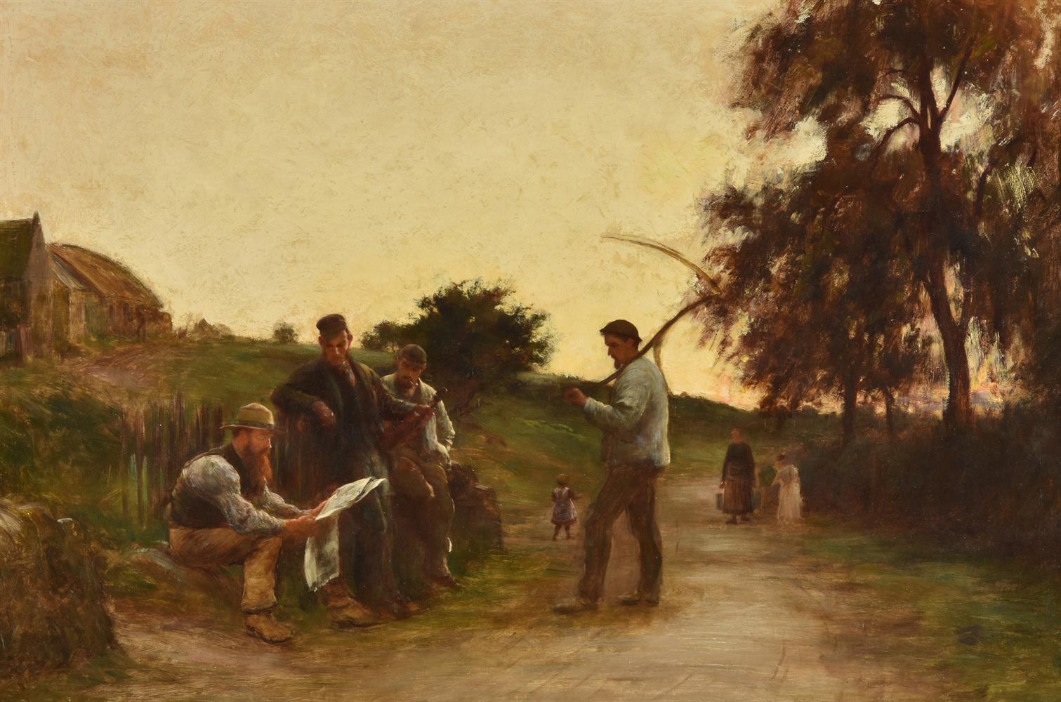 Attributed to William Darling Mckay (British 1844-1924), Harvesters at rest in a landscape