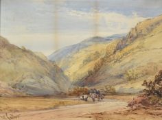 William Callow (British 1812-1908), Travellers in a mountainous landscape