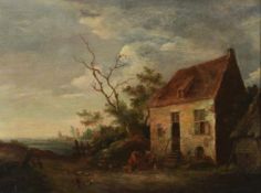 Johannes Janson the Elder (Dutch 1729-1784), Figures before a cottage in a landscape