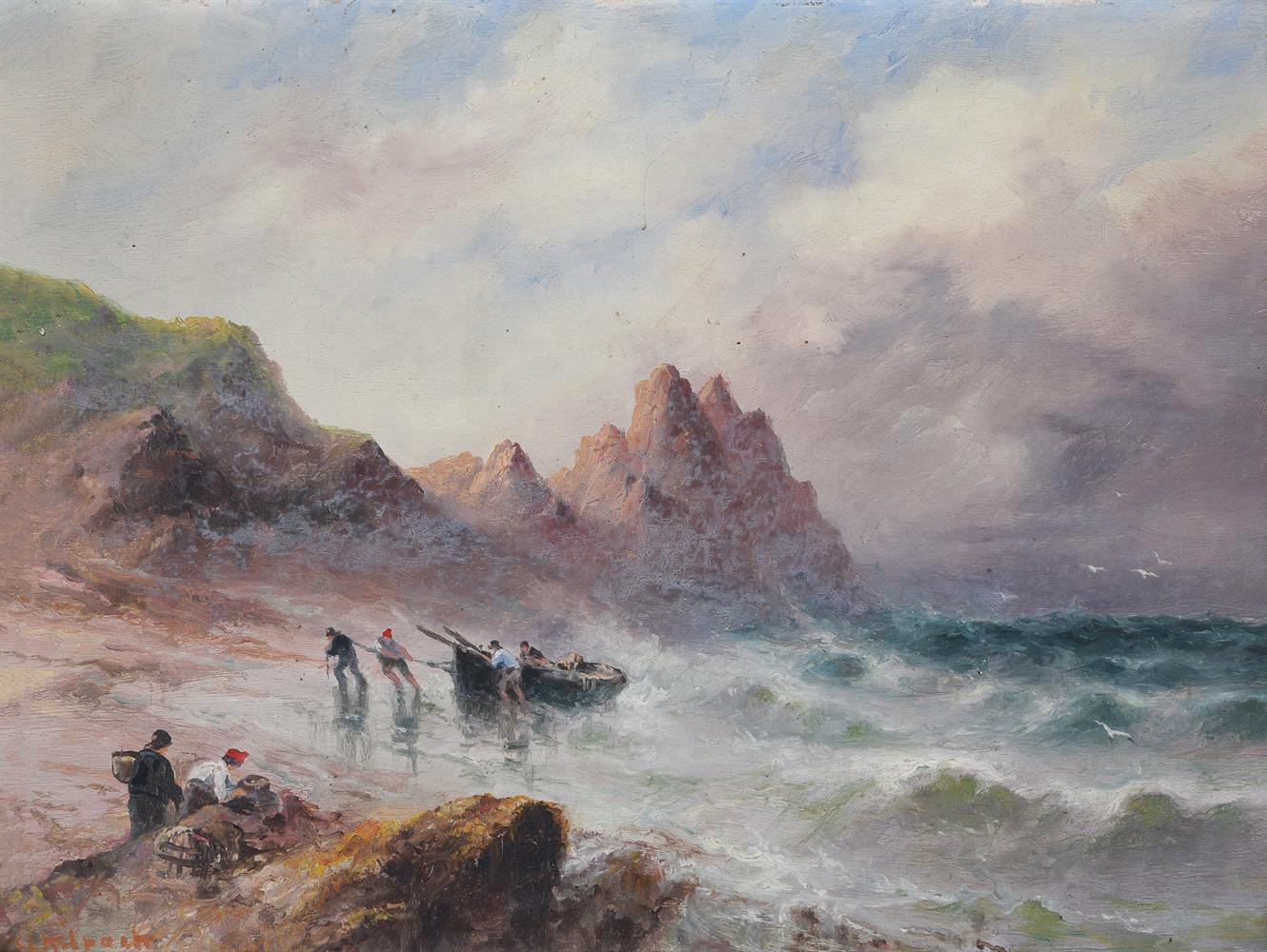 Sarah Louise Kilpack (British 1840-1909), Bringing the boat off the Jersey coast