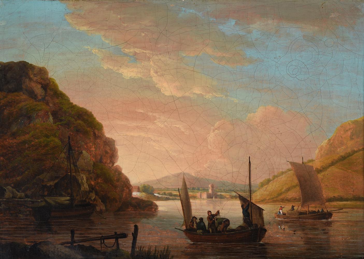 John Thomas Serres (British 1759-1825), Fishermen in a river landscape