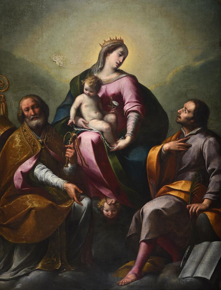 Attributed to Carlo Francesco Nuvolone (Italian 1609-1661), The Madonna and Child with saints