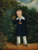 English Provincial School (19th century), A boy holding sprigs of roses, in a garden