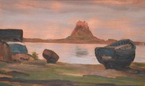 Frederic, Lord Leighton (British 1830-1896), Rowing Boats on the Shores of Lindisfarne Castle