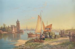 William Raymond Dommersen (Dutch c.1850-1927), Figures on the shore