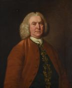 English School (18th century), Portrait of a gentleman, half-length, in a brown coat