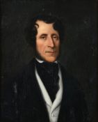 French School (19th century), Portrait of a gentleman wearing a white waistcoat and black coat