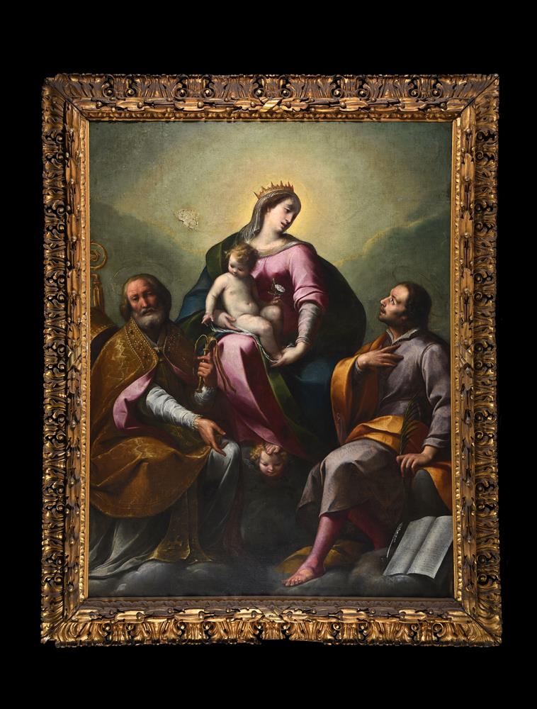 Attributed to Carlo Francesco Nuvolone (Italian 1609-1661), The Madonna and Child with saints - Image 2 of 12