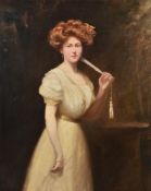 British School (early 20th century), Portrait of a lady with a fan