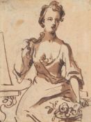 English School (circa. 1700), Portrait of a seated lady with flowers