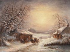 Continental School (Circa 1870), Horse and cart in a snowy landscape
