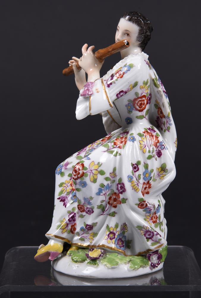 A Meissen figure of a seated female flautist from the Gallant Orchestra and modelled by J.J. Kaendle - Image 4 of 5