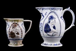 A Staffordshire pearlware blue and relief-moulded jug