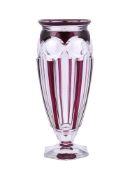 A Val St. Lambert clear cut glass and ruby overlaid slender ovoid vase