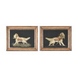 A pair of silk embroidered pictures of gun dogs