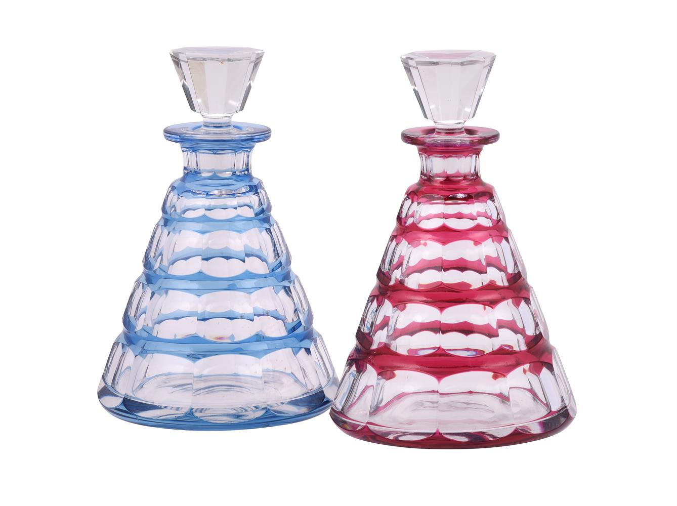 Two similar Val St. Lambert clear overlay glass decanters and stoppers