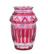 A Val St. Lambert cut clear and ruby glass overlay ovoid vase