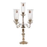 A clear glass and enamelled five-light candleabrum for the Near Eastern market