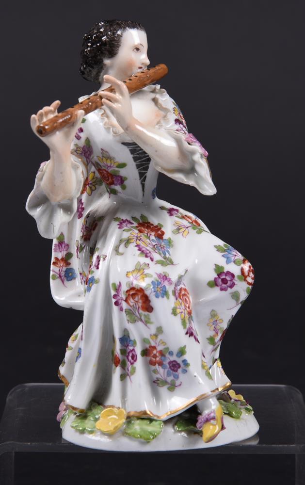 A Meissen figure of a seated female flautist from the Gallant Orchestra and modelled by J.J. Kaendle - Image 2 of 5