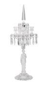 A clear and frosted glass candelabrum