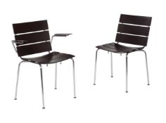 Attributed to Giancarlo Vegni for Fasem, a set of eight brown leather & chrome framed dining chairs