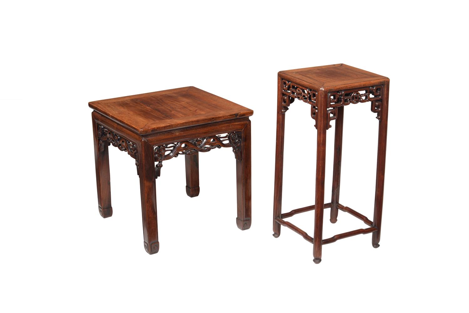 Two Chinese carved hardwood stands or occasional tables