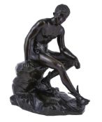 A bronze figure of the seated Mercury