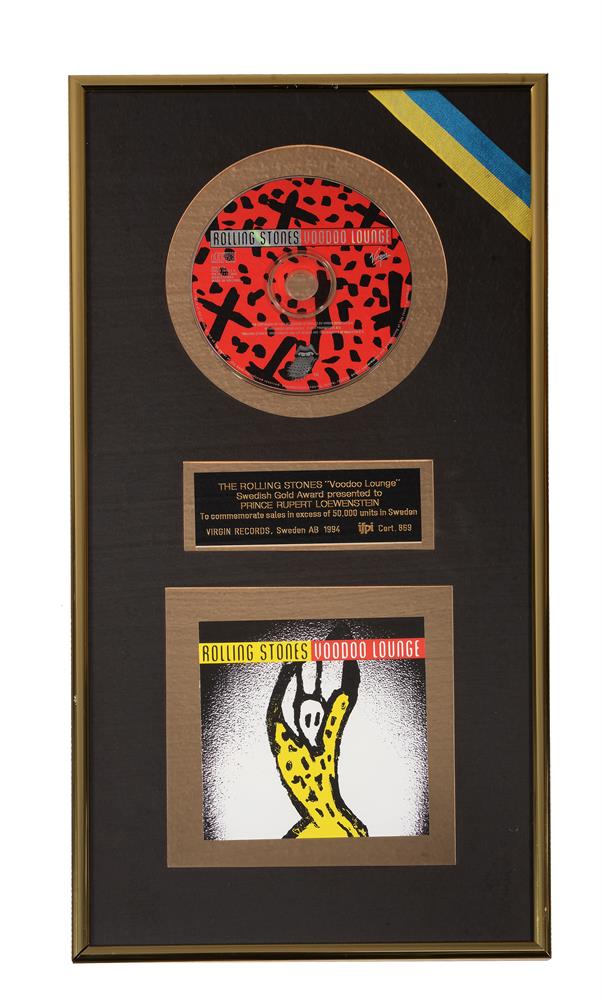 A Rolling Stones Norwegian Platinum sales award for the album 'Stripped' 1996