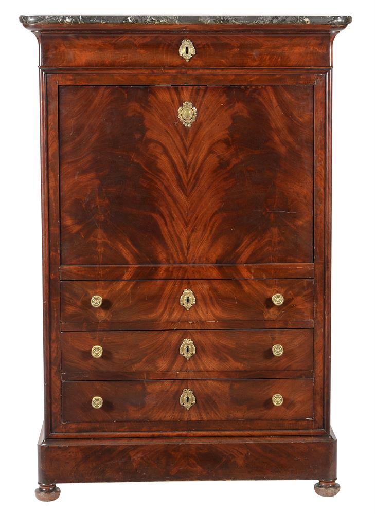 A Louis Philippe flame mahogany and marble mounted secretaire a abbatant
