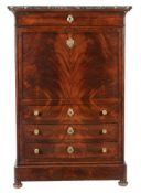 A Louis Philippe flame mahogany and marble mounted secretaire a abbatant