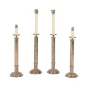 Two pairs of silver plated columnar table lamps