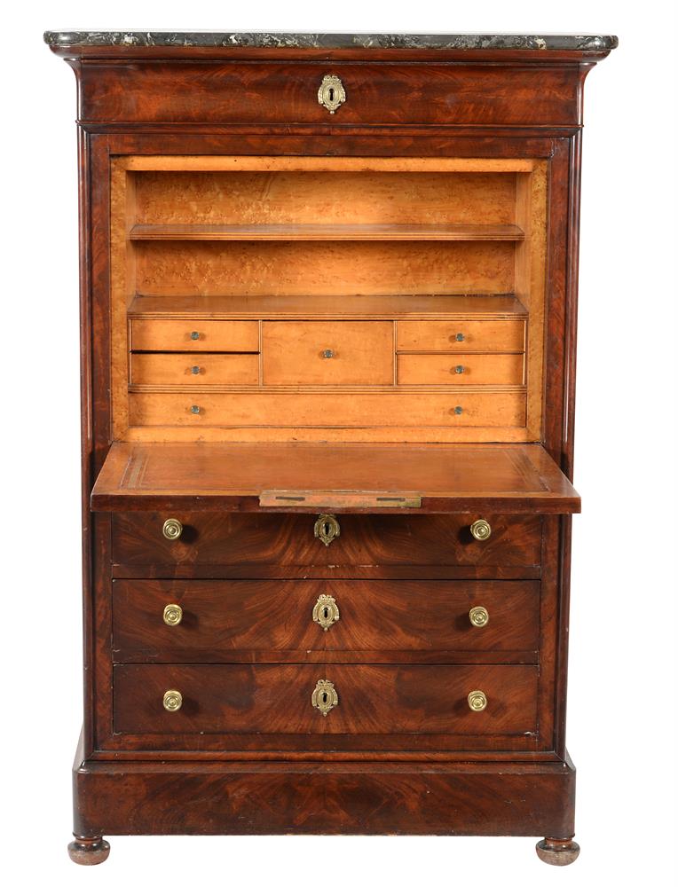 A Louis Philippe flame mahogany and marble mounted secretaire a abbatant - Image 2 of 4
